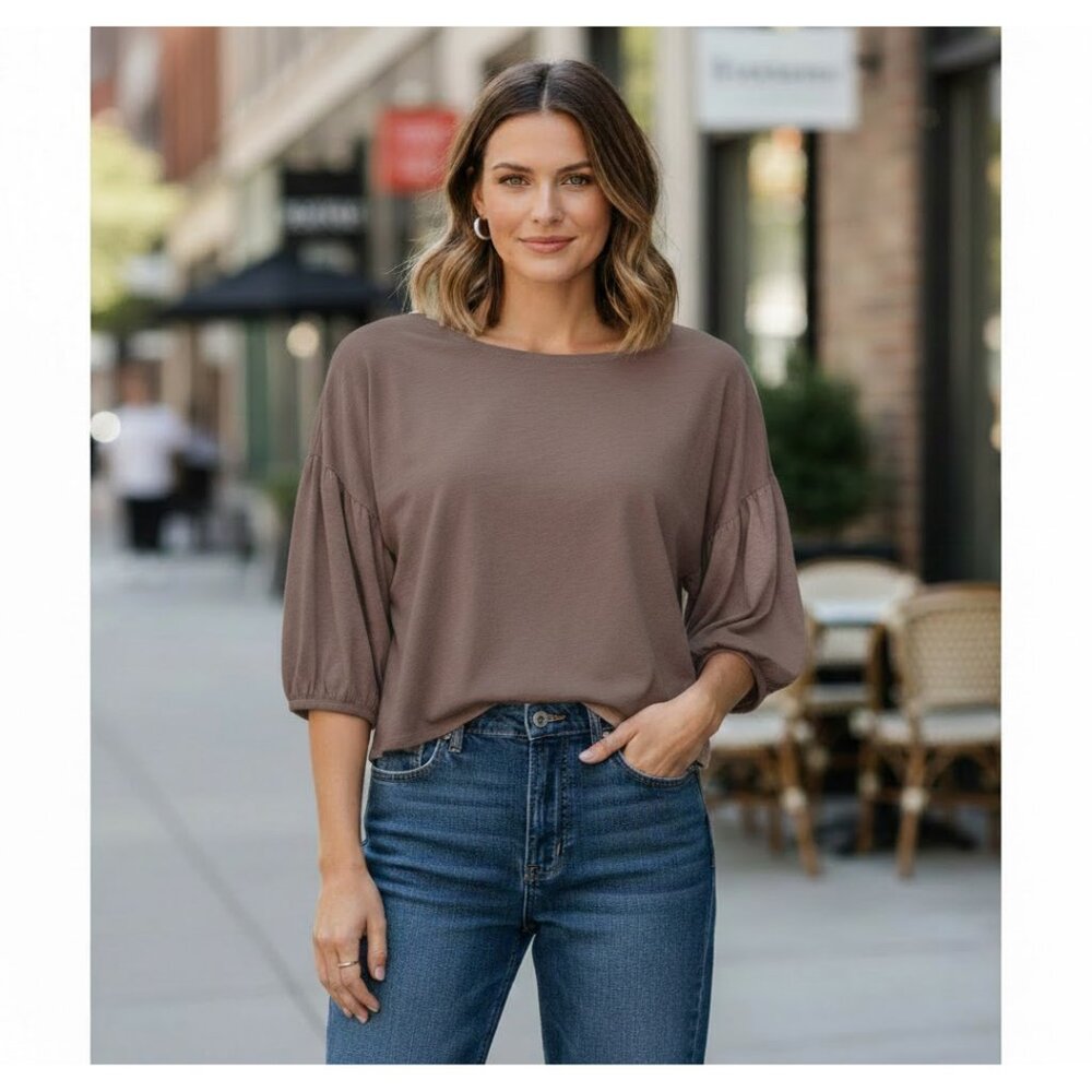 Garnet Hill Blouson Sleeve Cropped Top Organic Pima Cotton